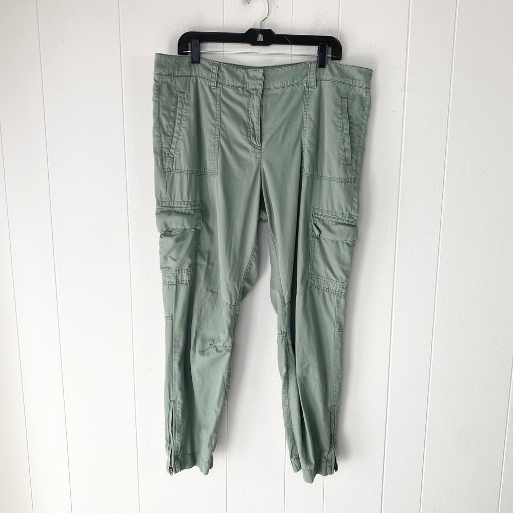 Loft Sage Green Cargo Pants Ankle Zip Utility Trousers Size 14
